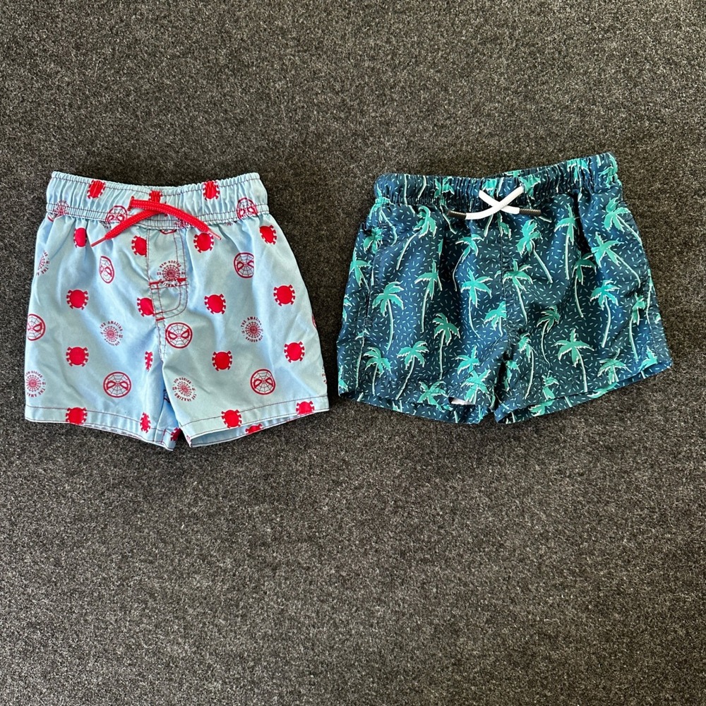 Marvel Spider-Man & Maamgic Boys Swim Trunks Lot 2 Pairs Blue Teal Size 3T